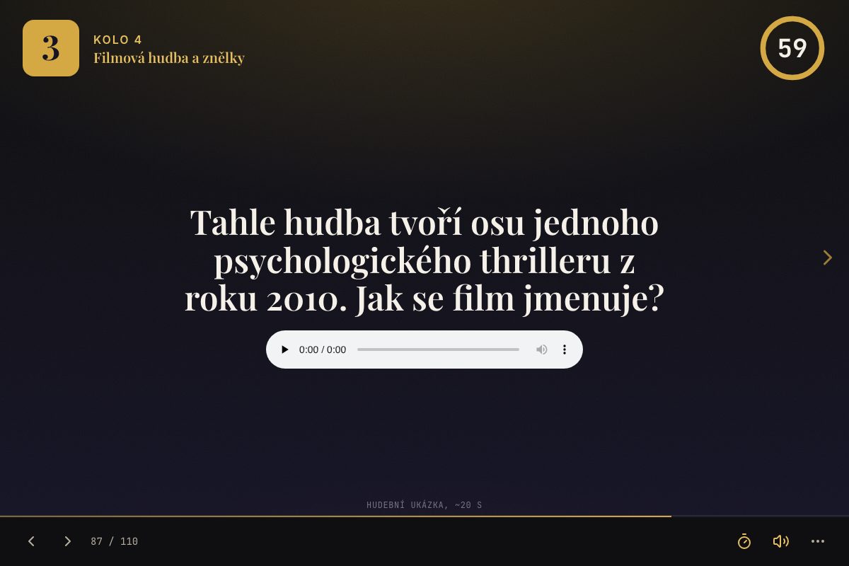 Audio otázka z kvízu s přehrávačem hudební ukázky