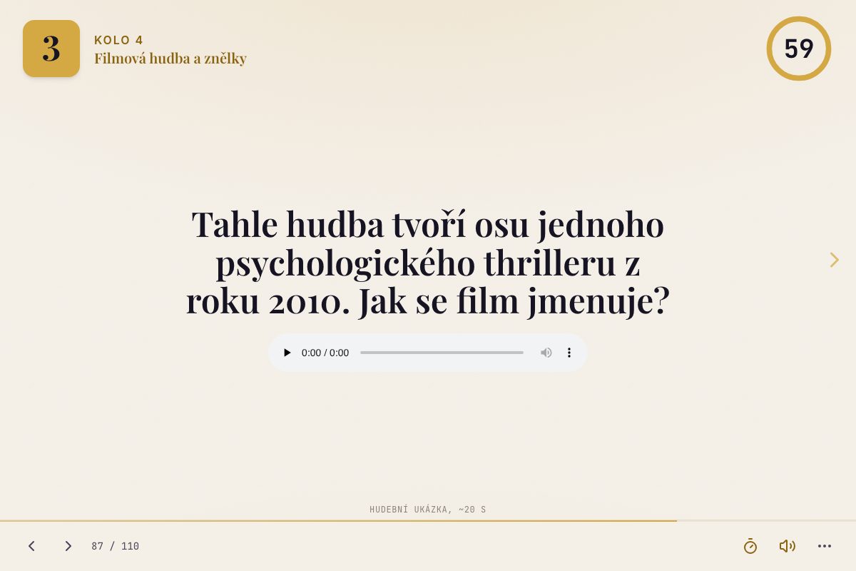 Audio otázka z kvízu s přehrávačem hudební ukázky