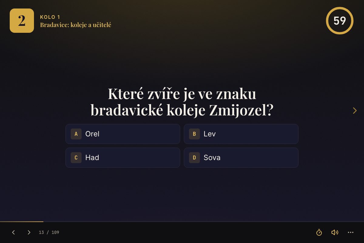 Otázka z kvízu s výběrem ze čtyř možností
