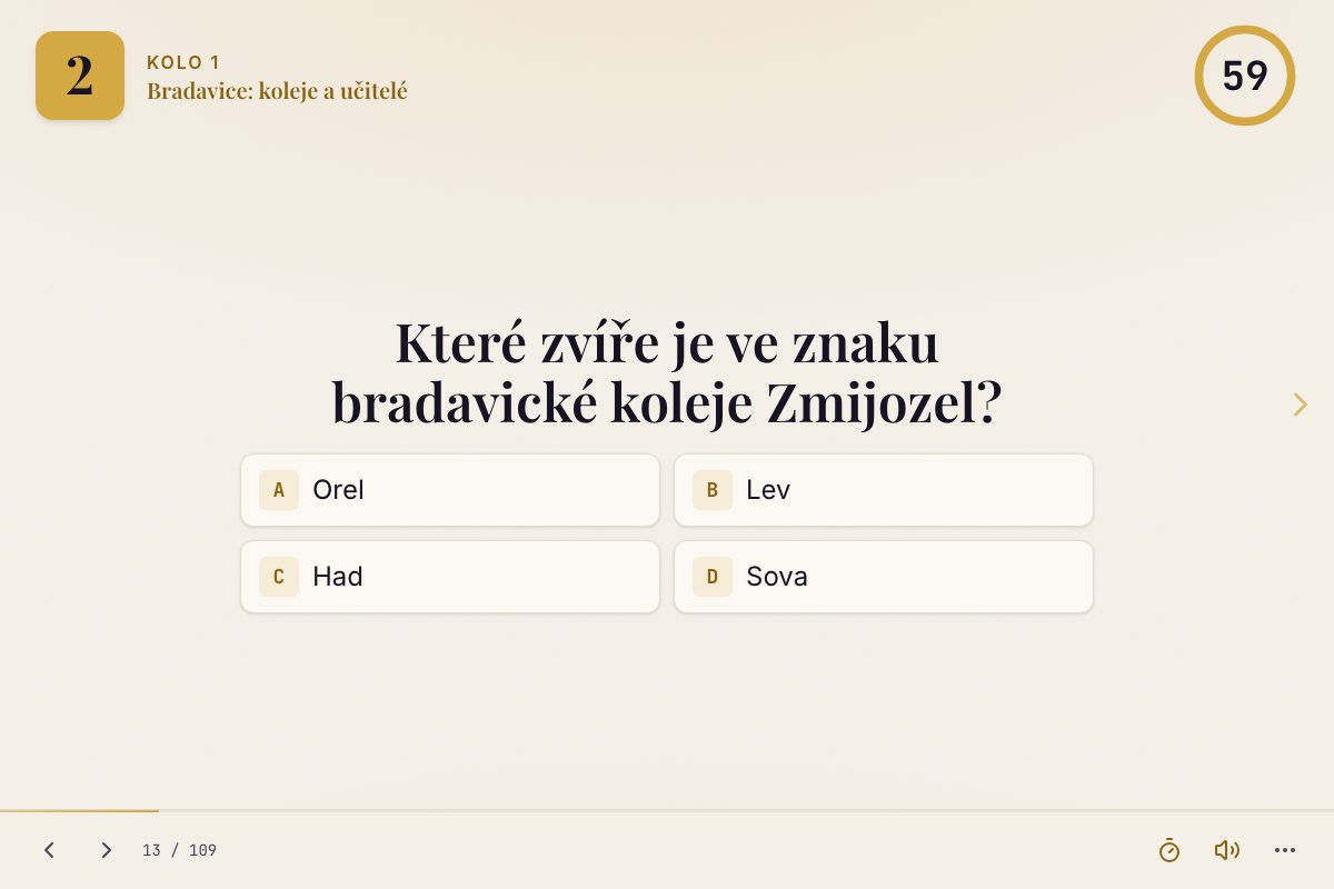 Otázka z kvízu s výběrem ze čtyř možností