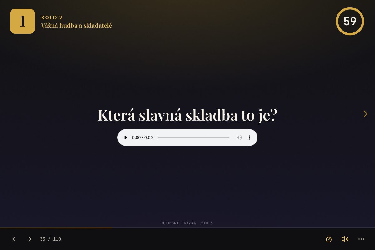 Audio otázka z kvízu s přehrávačem hudební ukázky