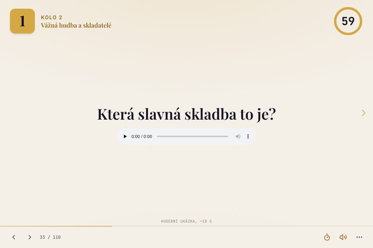 Audio otázka z kvízu s přehrávačem hudební ukázky
