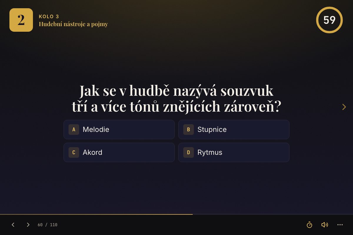 Otázka z kvízu s výběrem ze čtyř možností