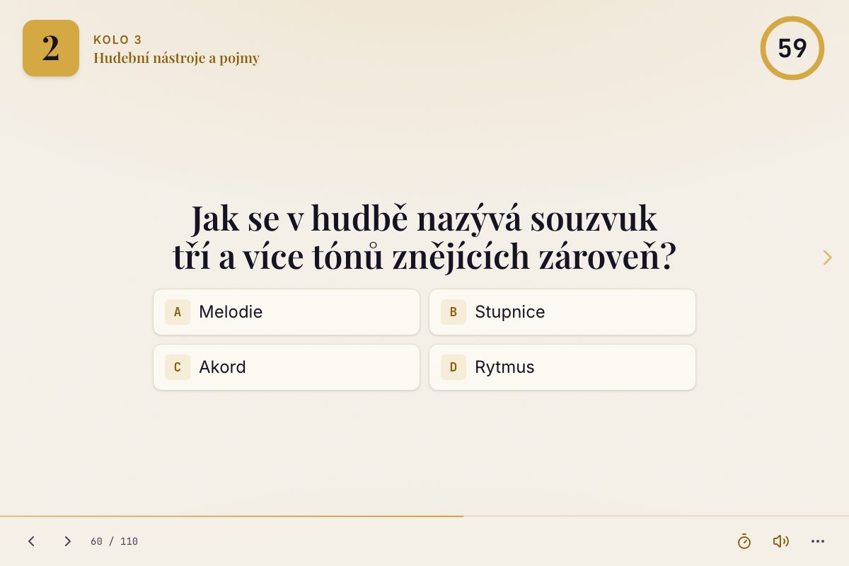 Otázka z kvízu s výběrem ze čtyř možností