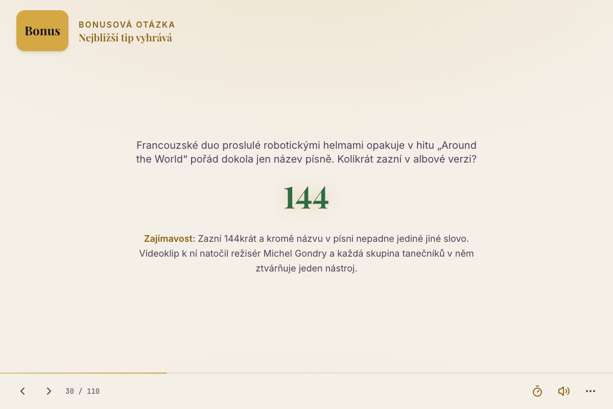 Vyhodnocení bonusové tipovačky — správná odpověď se zajímavostí navíc