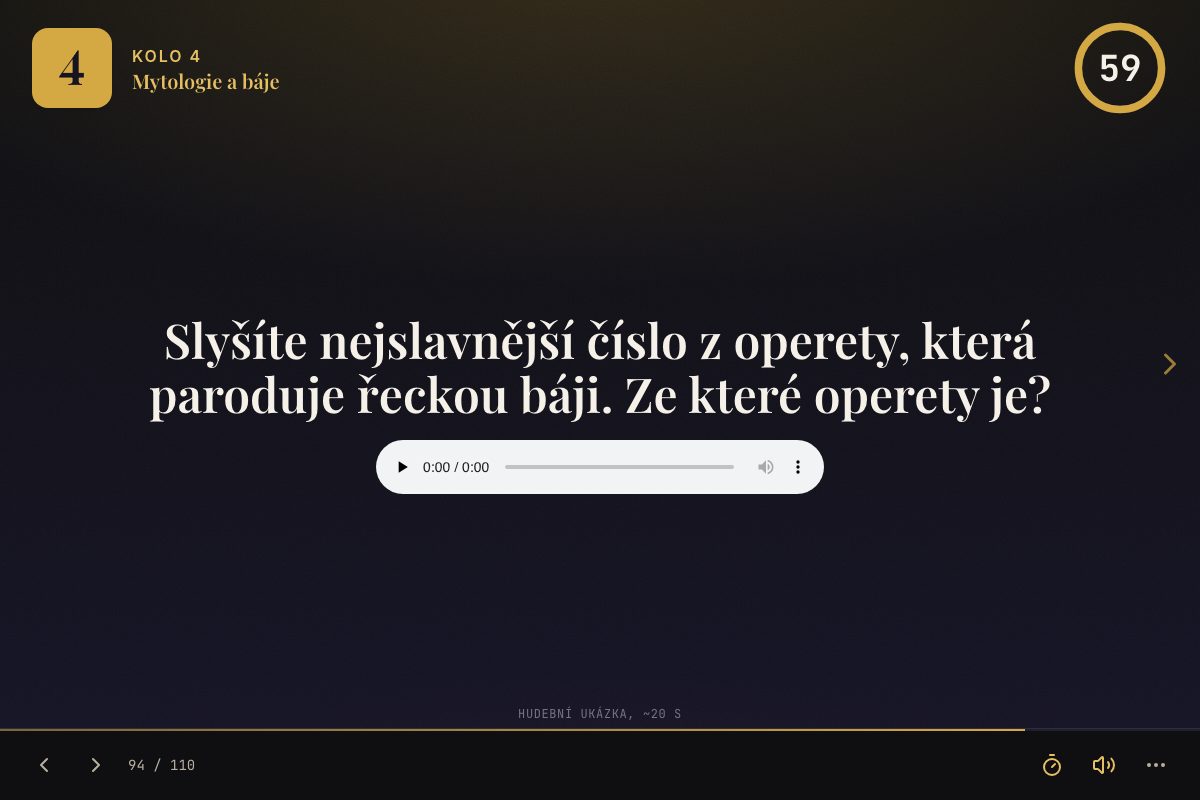 Audio otázka z kvízu s přehrávačem hudební ukázky