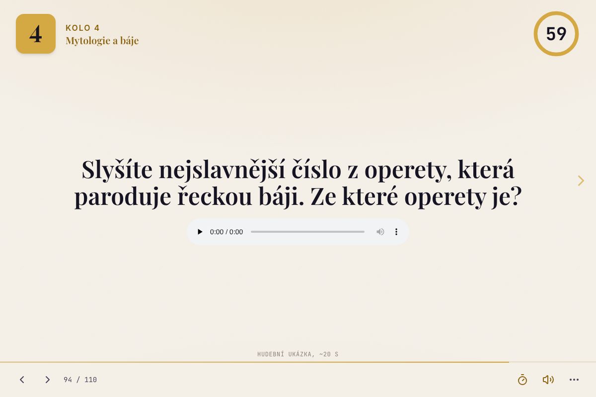 Audio otázka z kvízu s přehrávačem hudební ukázky