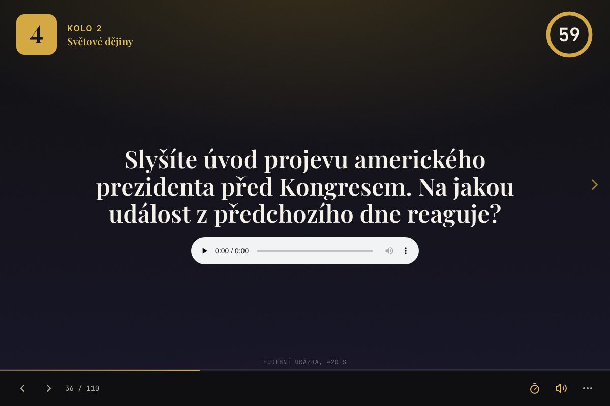 Audio otázka z kvízu s přehrávačem hudební ukázky