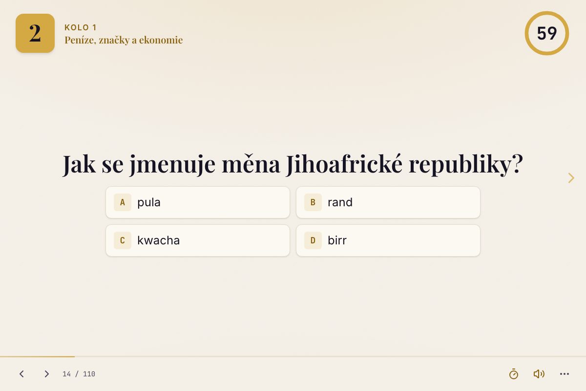 Otázka z kvízu s výběrem ze čtyř možností