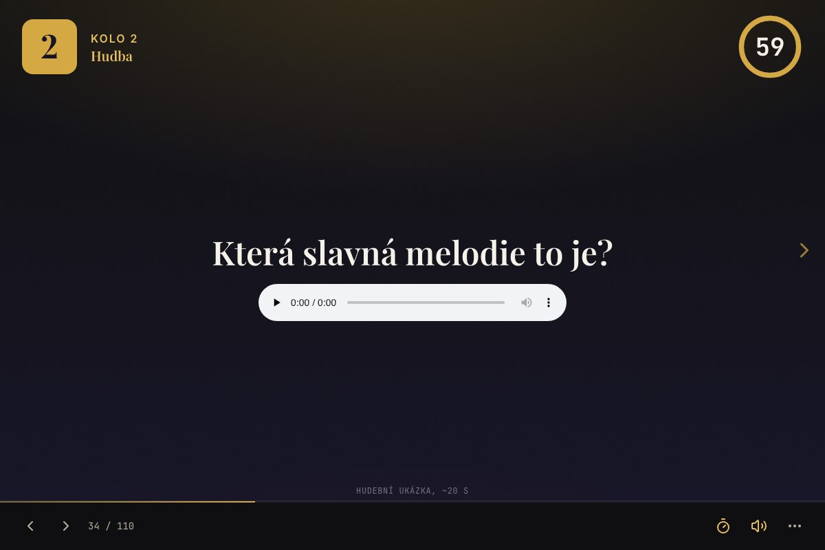 Audio otázka z kvízu s přehrávačem hudební ukázky
