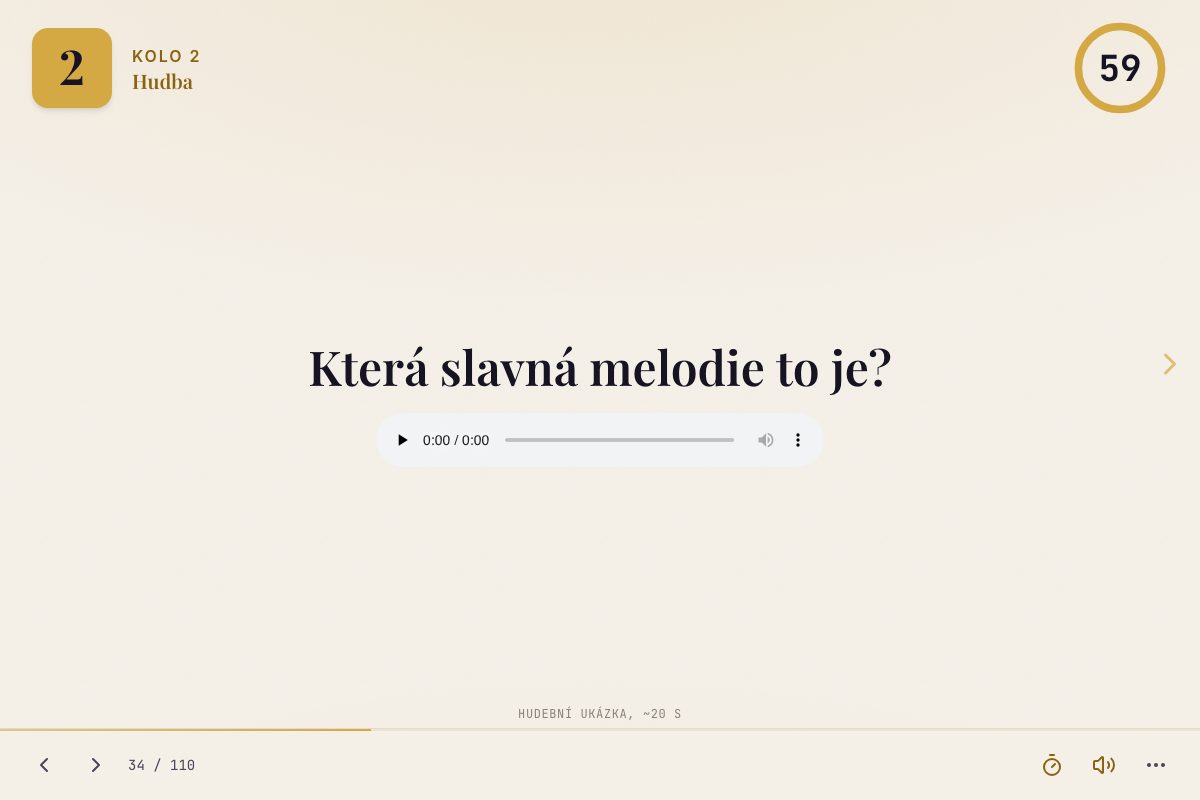 Audio otázka z kvízu s přehrávačem hudební ukázky