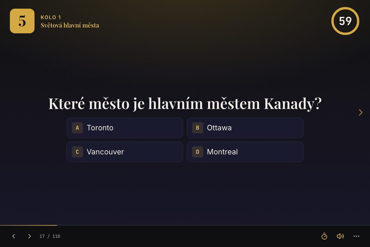 Otázka z kvízu s výběrem ze čtyř možností